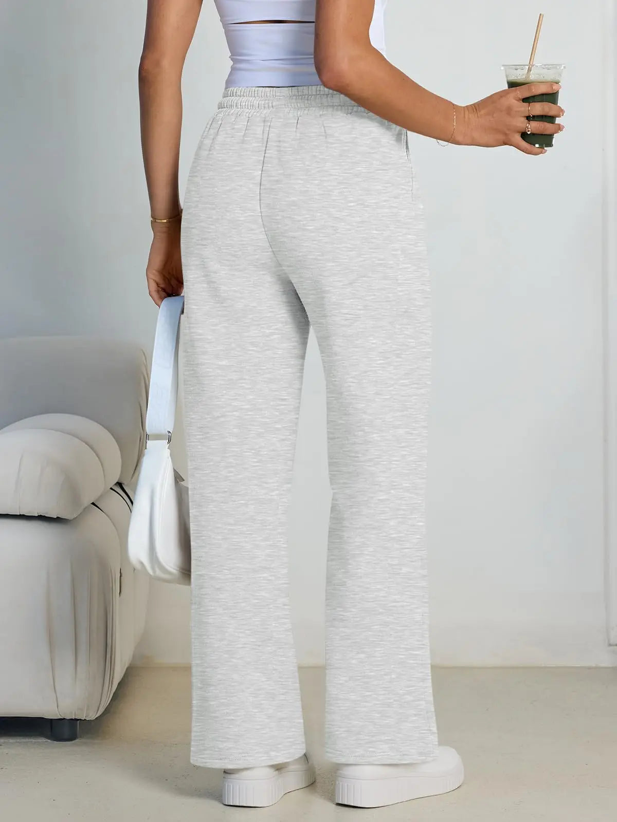 2026 New Harajuku Wide Leg Sweatpants Women Streetwear Baggy Oversize Gray Sports Pants Woman Drawstring Casual Joggers Trousers