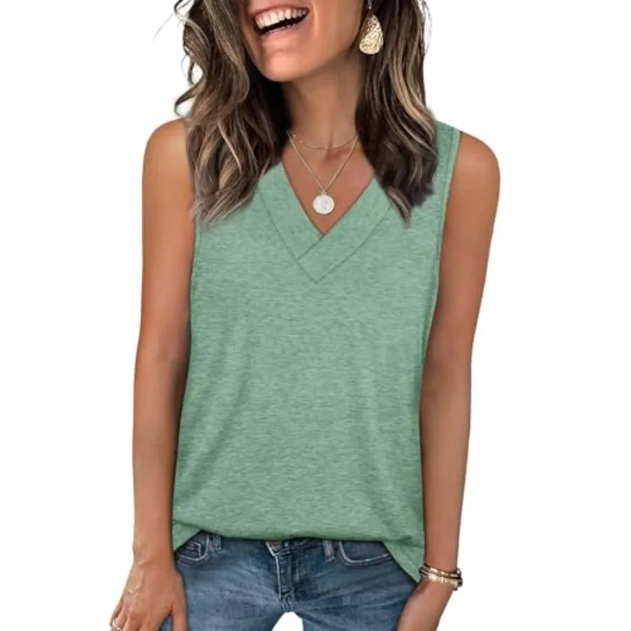 WIHOLL Tank Tops for Women Summer V Neck T Shirts Trendy Sleeveless Basic Tees Fashion Clothing