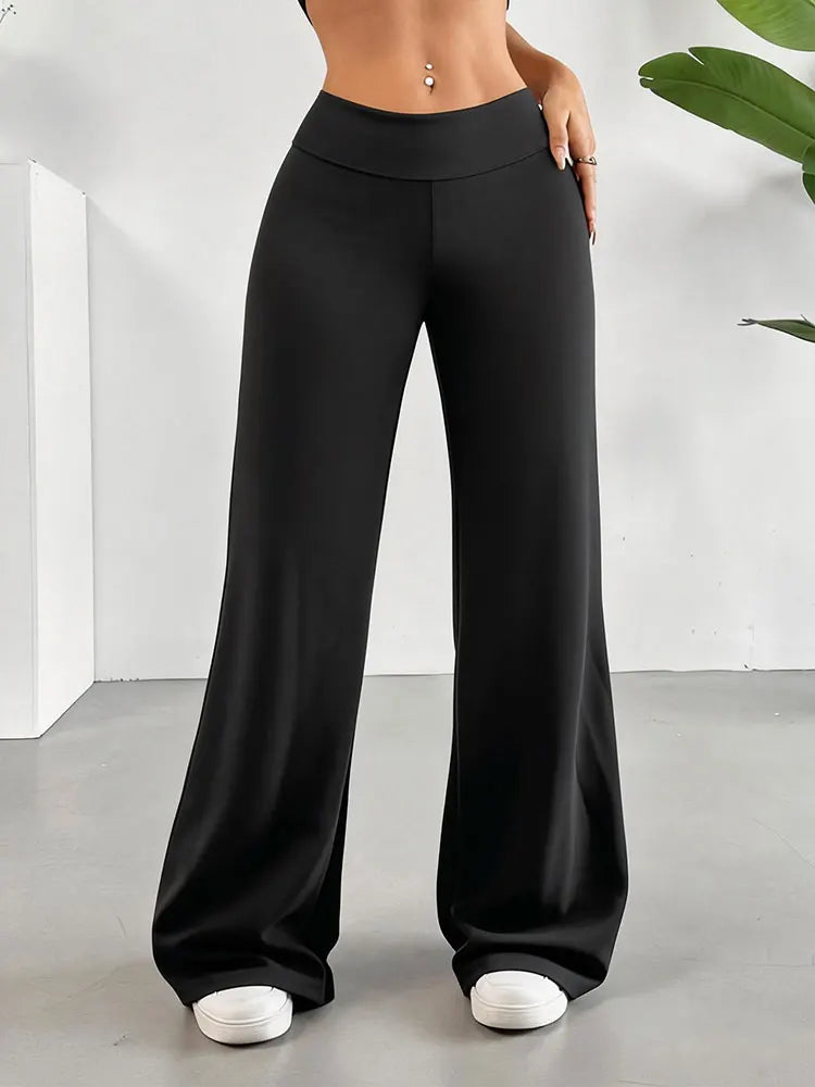 Casual Straight Leg Leggings Women's High Waist Butt Lifting Wide Leg Pants Soft Stretchy Fitness Yoga Active Trouser Daily Wear