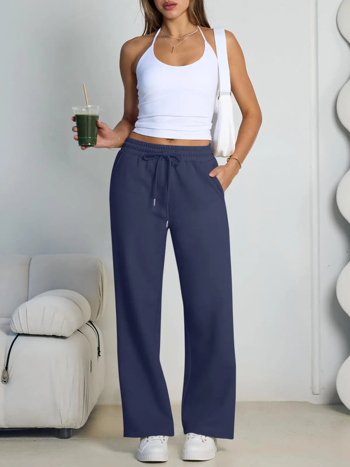 2026 New Harajuku Wide Leg Sweatpants Women Streetwear Baggy Oversize Gray Sports Pants Woman Drawstring Casual Joggers Trousers
