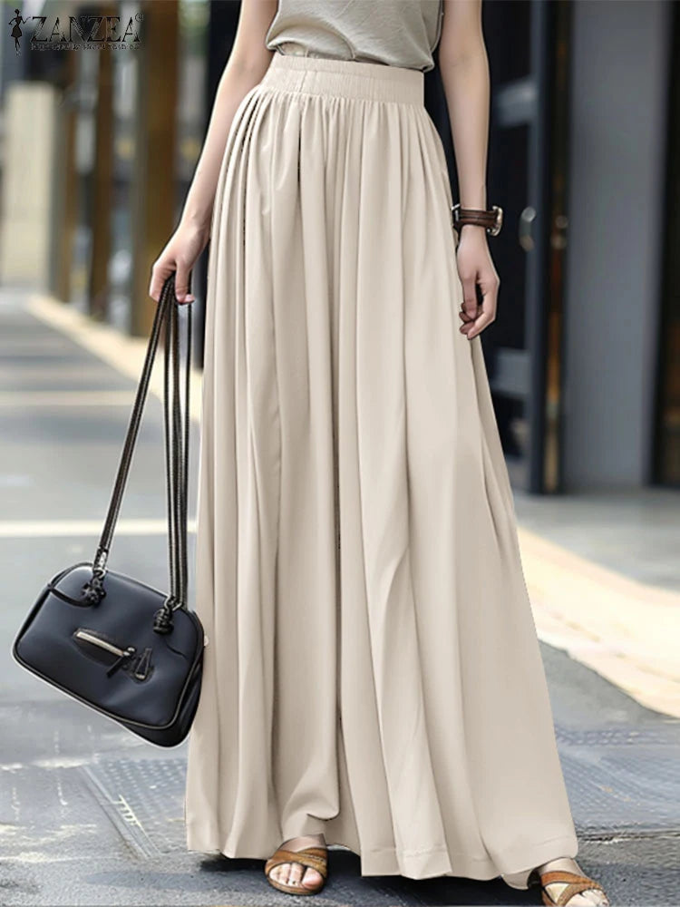 ZANZEA Streetwear Ruffled Maxi Skirts Autumn 2024 Casual Loose High Waist Women A-line Faldas Korean Fashion Solid Long Jupes