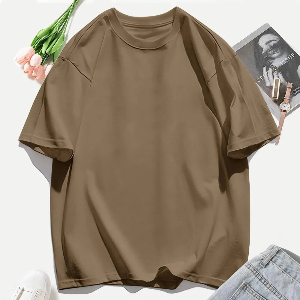 100% Cotton Summer Solid Color T Shirts O-Neck T-Shirt Soft Multicolor Sportswear Trendy Oversized Casual Tops For Women