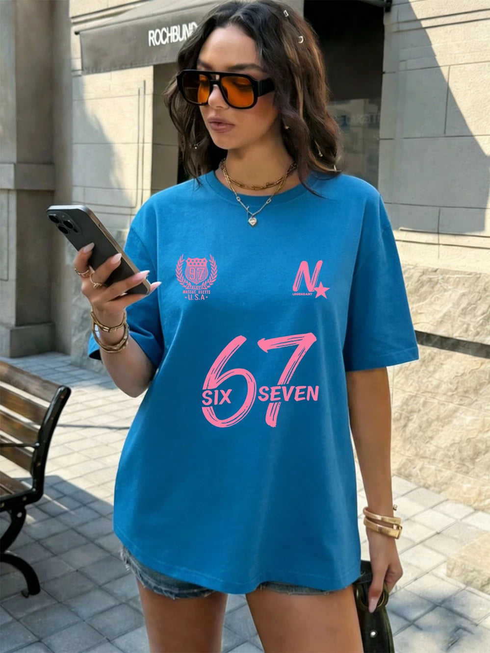 Six Seven 67 Printing T-Shirts Cotton Womens Summer Oversized Tops Soft Comfortable Short Sleeve T Shirts Casual O-Neck Clothes