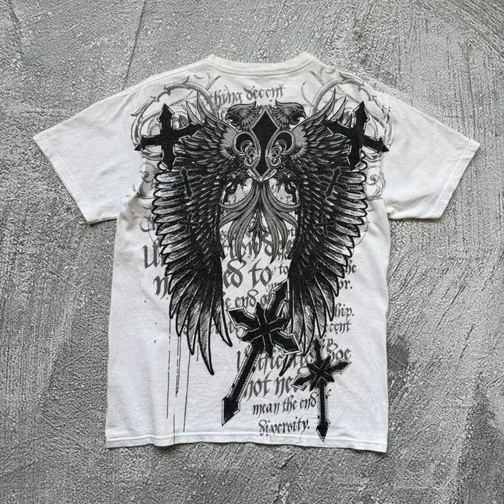 Classic Y2K Gothic Style T-shirt Print Oversized T Shirt High Street Shirts Gothic Round Neck Cotton Tops New Mens Women T Shirt