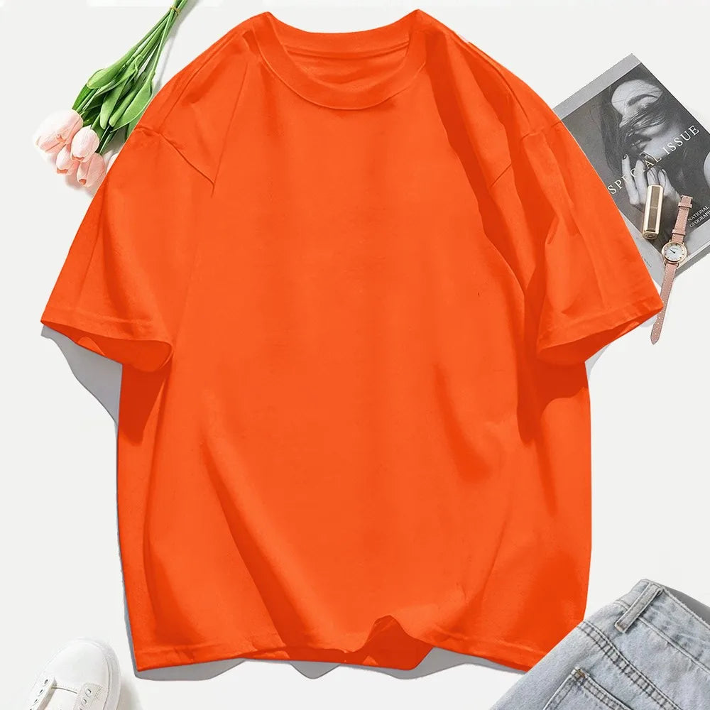 100% Cotton Summer Solid Color T Shirts O-Neck T-Shirt Soft Multicolor Sportswear Trendy Oversized Casual Tops For Women