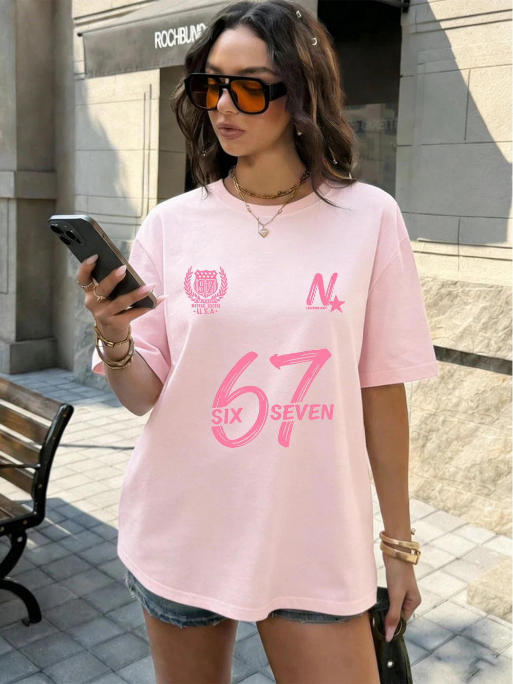 Six Seven 67 Printing T-Shirts Cotton Womens Summer Oversized Tops Soft Comfortable Short Sleeve T Shirts Casual O-Neck Clothes